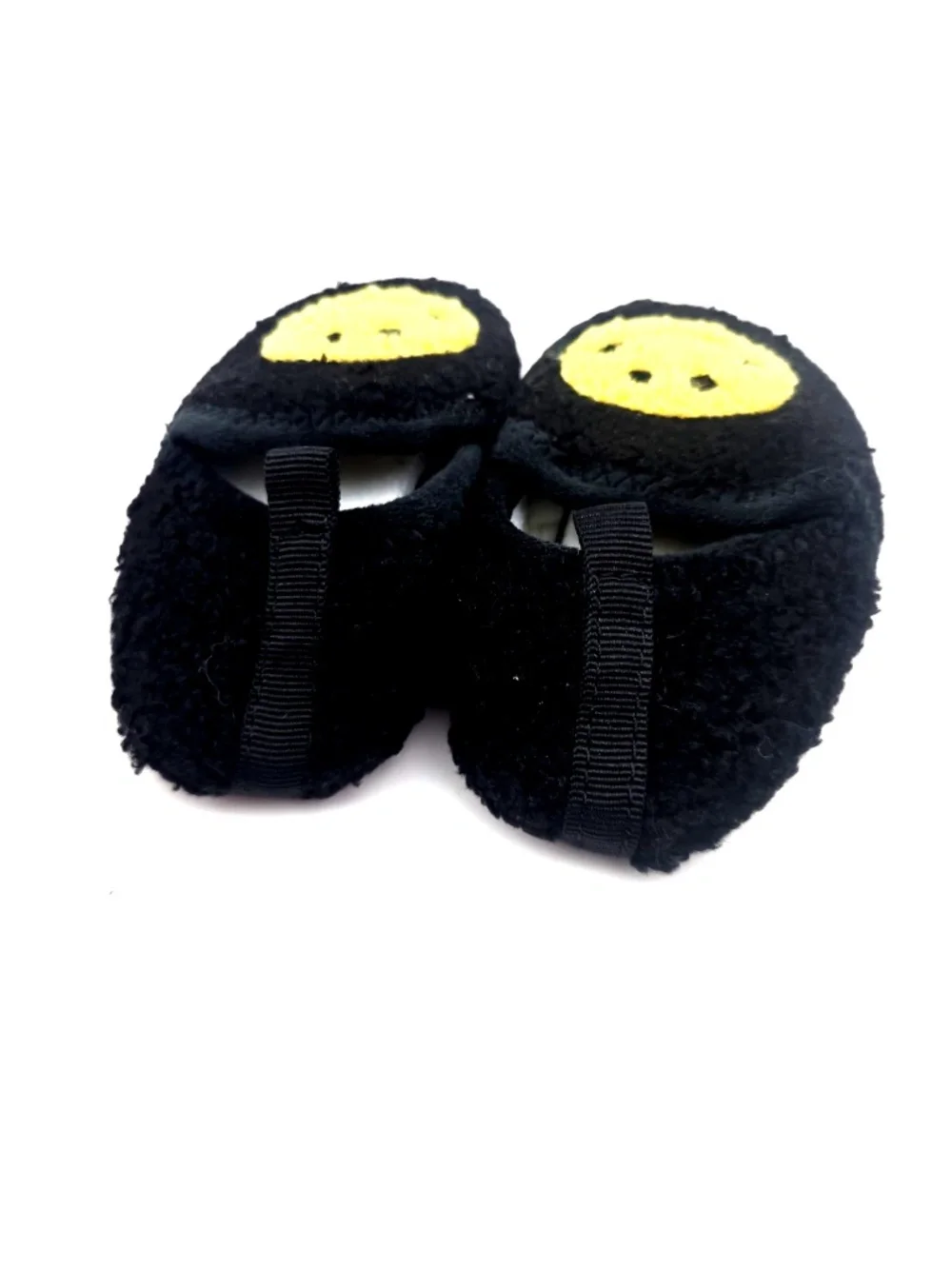 Baby Slipper Shoes Size 6/7 Unisex Black Slip On Rubber Bottoms Smilie Face